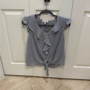 Monteau Blue and White Ruffle Blouse